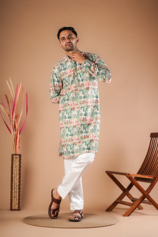 Mint Green Jaipuri Print Kurta